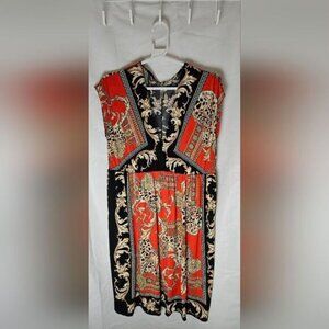 Kiwi Red and Black Baroque Maxi Dress